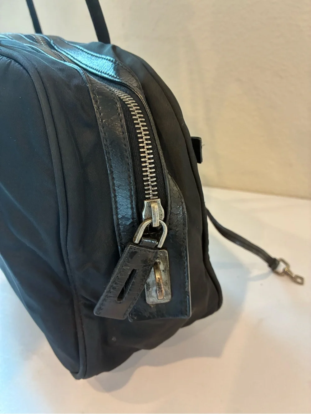 Prada Black Nylon Shoulder Tote with Silver Hardware